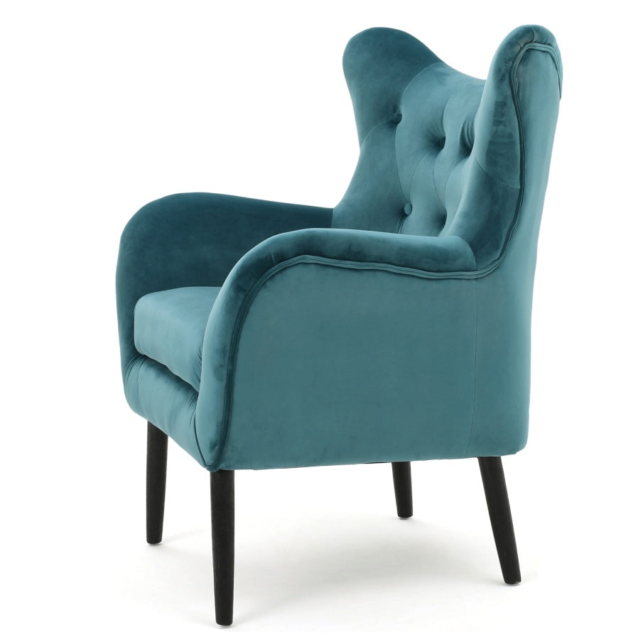 Teal Velvet Wingback Arm Chair with Tufted Mid-Century Design Upholstered