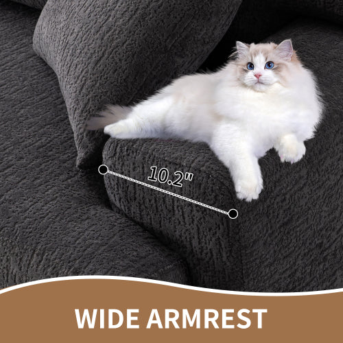 Gray 4-Seater Compression Sofa with Wood Grain Chenille & 2 Pillows