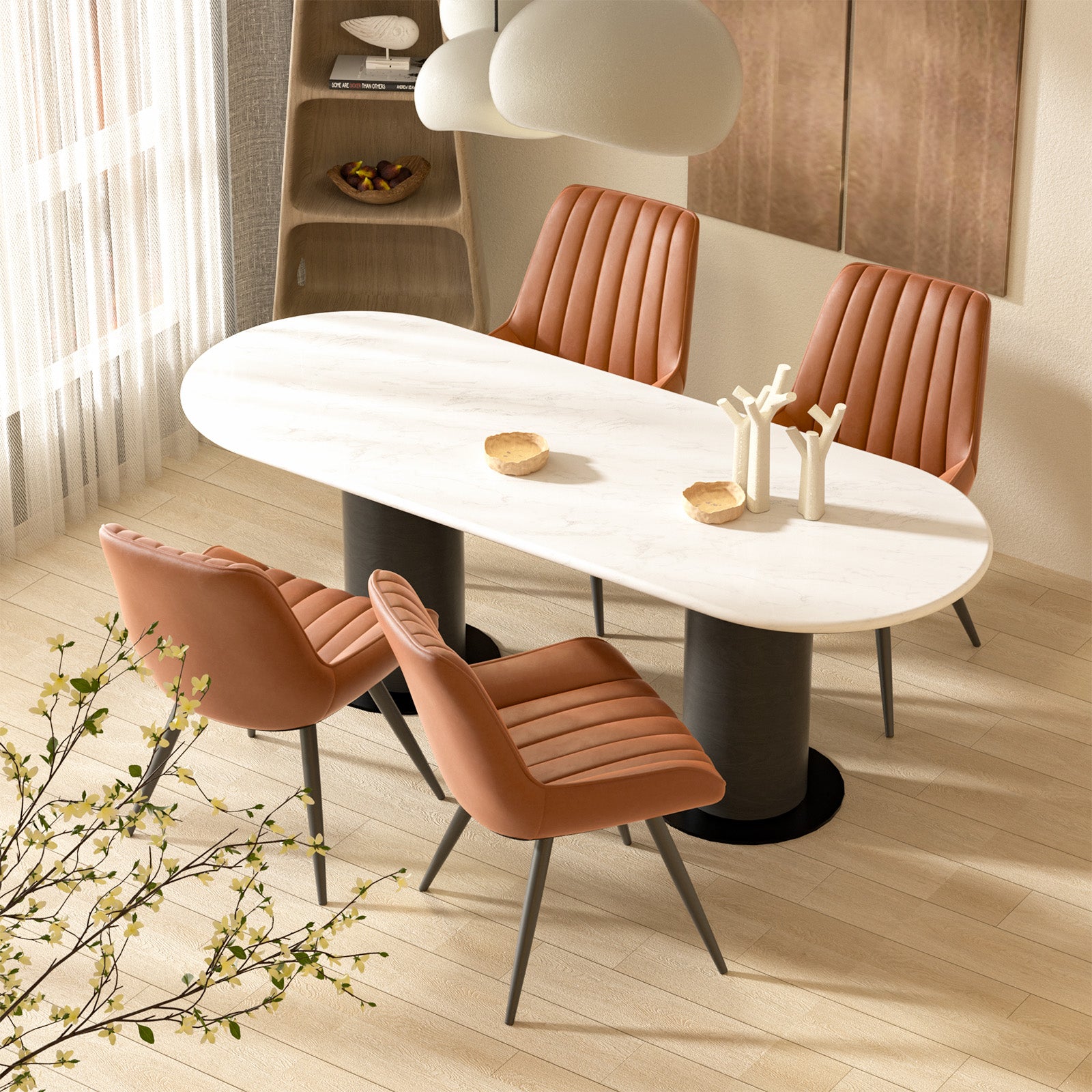Modern Dining Chairs, Comfy Dining Room Chairs With Thick Cushions, Upholstered Fabric Kitchen Side Chairs With Metal Legs