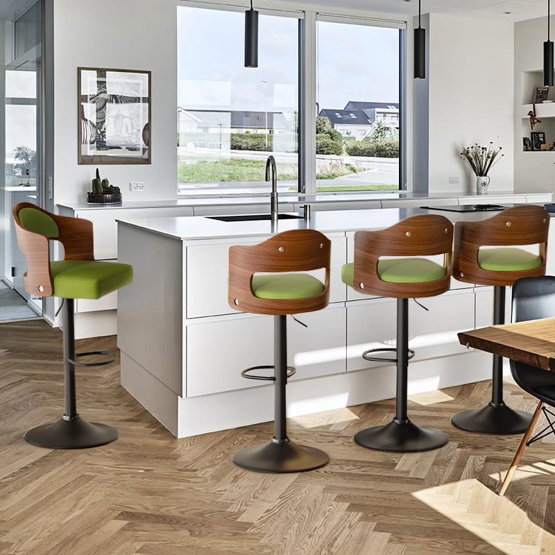 Bar Stools Set Of 2 Seat Adjustable Height 24.5-33.5IN, Wooden Barstools PU Leather Upholstered Bar Chairs With Back & Footrest