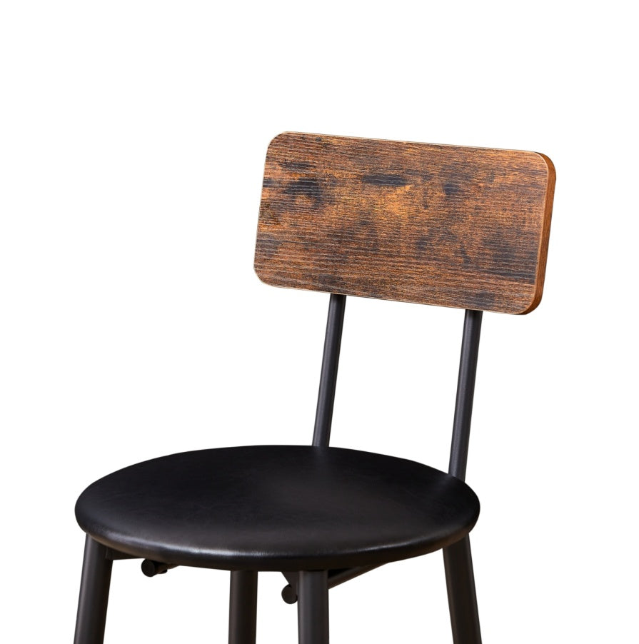 Bar Table Set With 2 Stools, PU Soft Seat, Rustic Brown, 43.3L X 15.75W X 35H