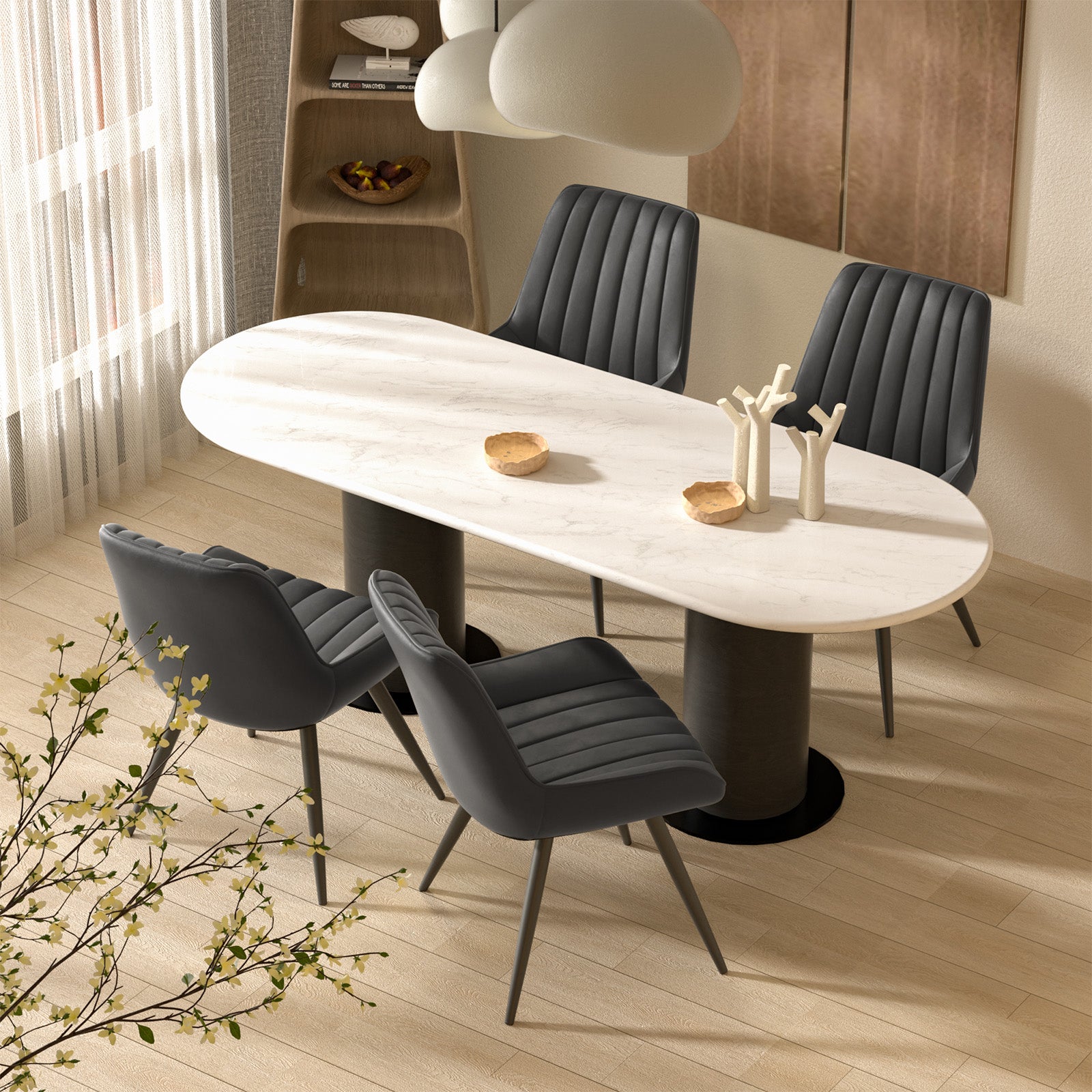 Modern Dining Chairs, Comfy Dining Room Chairs With Thick Cushions, Upholstered Fabric Kitchen Side Chairs With Metal Legs