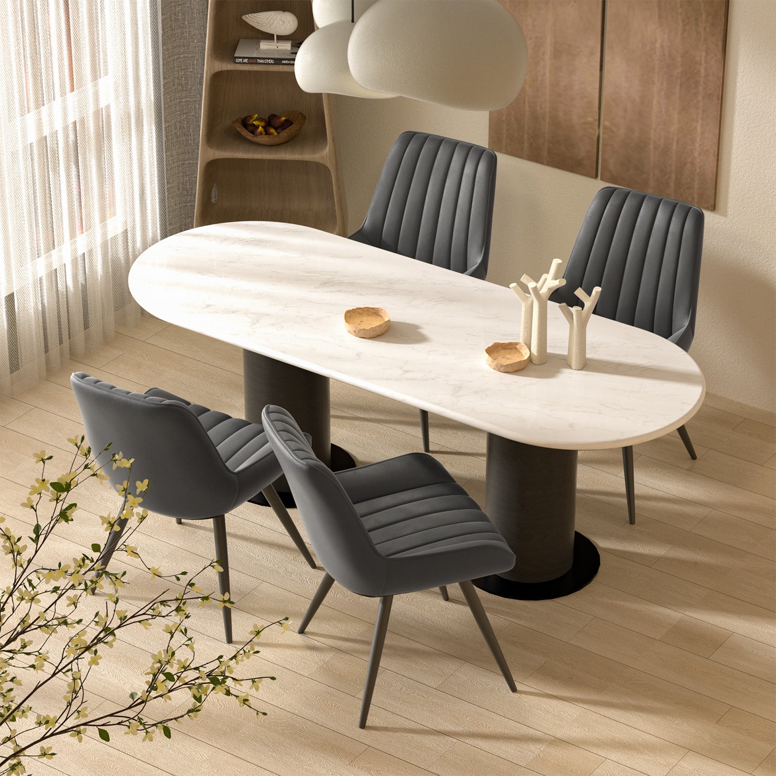 Modern Dining Chairs, Comfy Dining Room Chairs With Thick Cushions, Upholstered Fabric Kitchen Side Chairs With Metal Legs