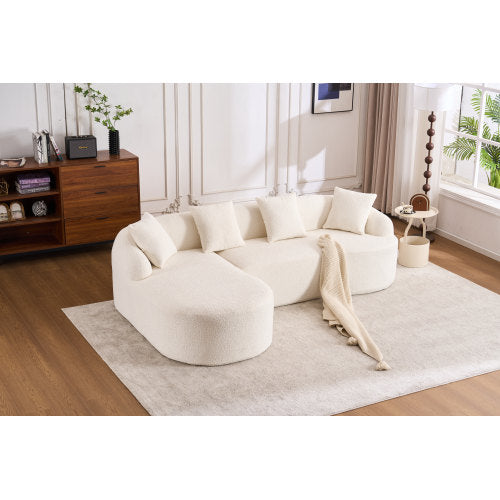 Grey 3-Seater Compression Sofa with Chaise & 4 Pillows, Chenille Fabric