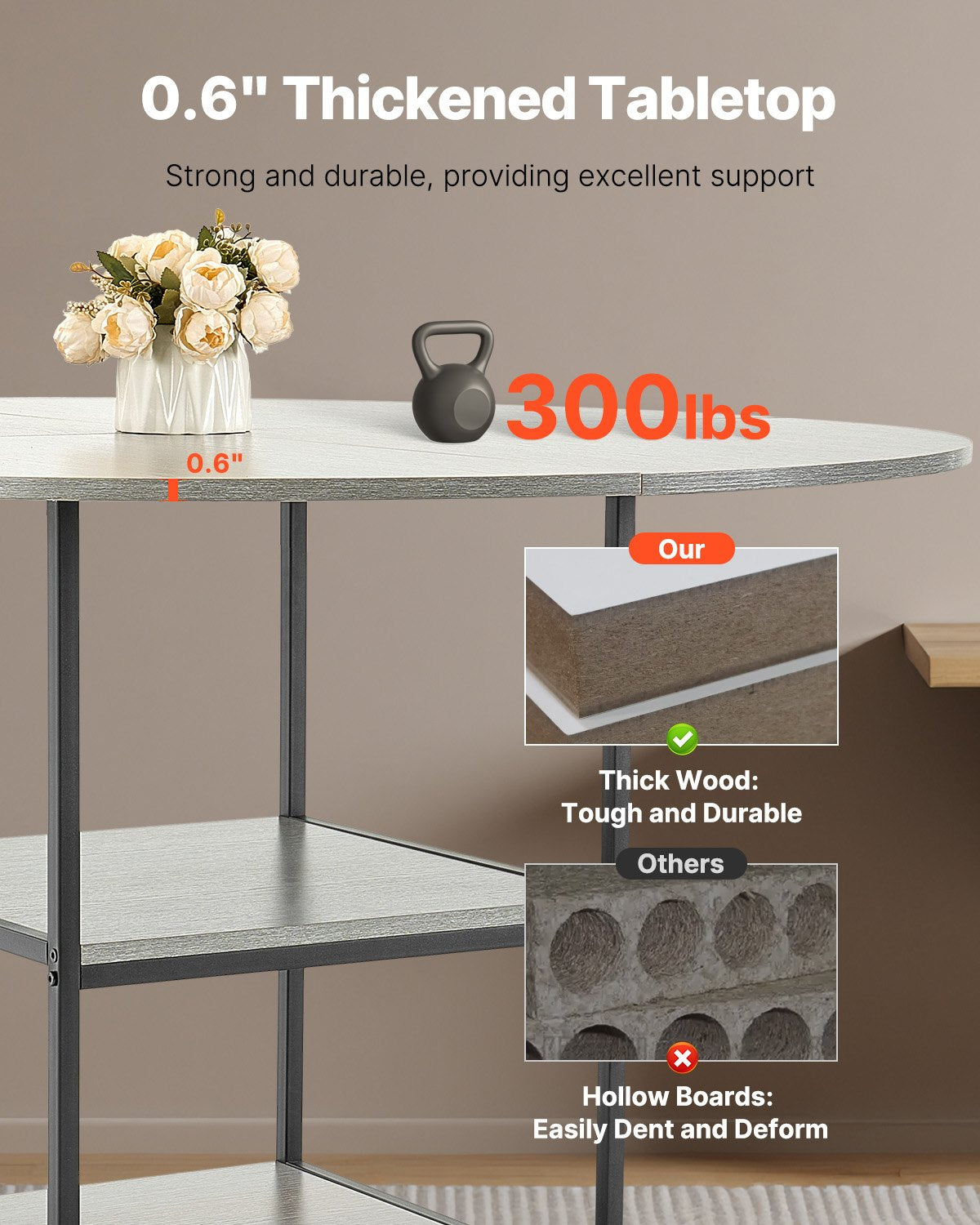 47 In Round Dining Table Wood Kitchen Table For 4-6 Person Grey (Only Table)