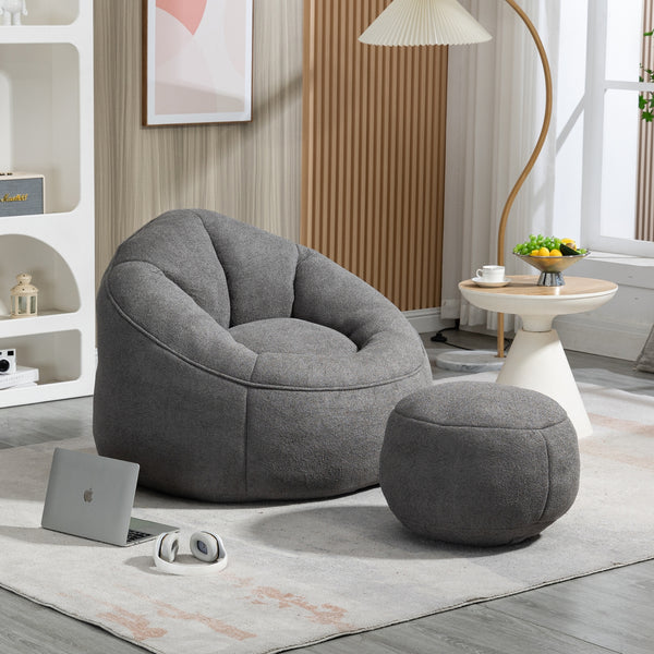 Bean Bag Sofa Chair with High-Density Foam Padding & Footrest – Grey Microfiber Comfort Chair