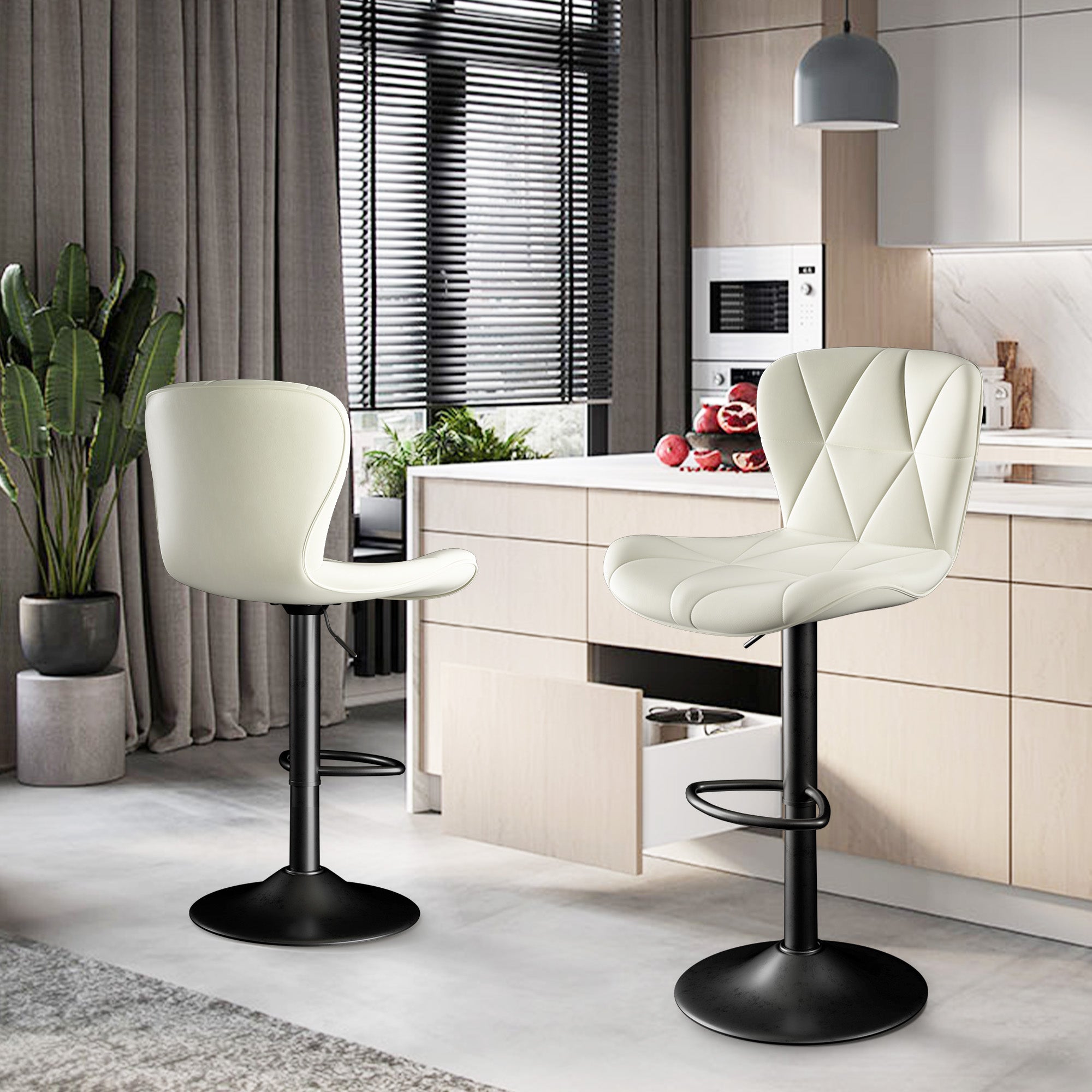 Modern Bar Stools Set Of 2, Adjustable Faux Leather Upholstered Swivel Bar Stools, Counter Height Bar Chairs With Back For Kitchen Island