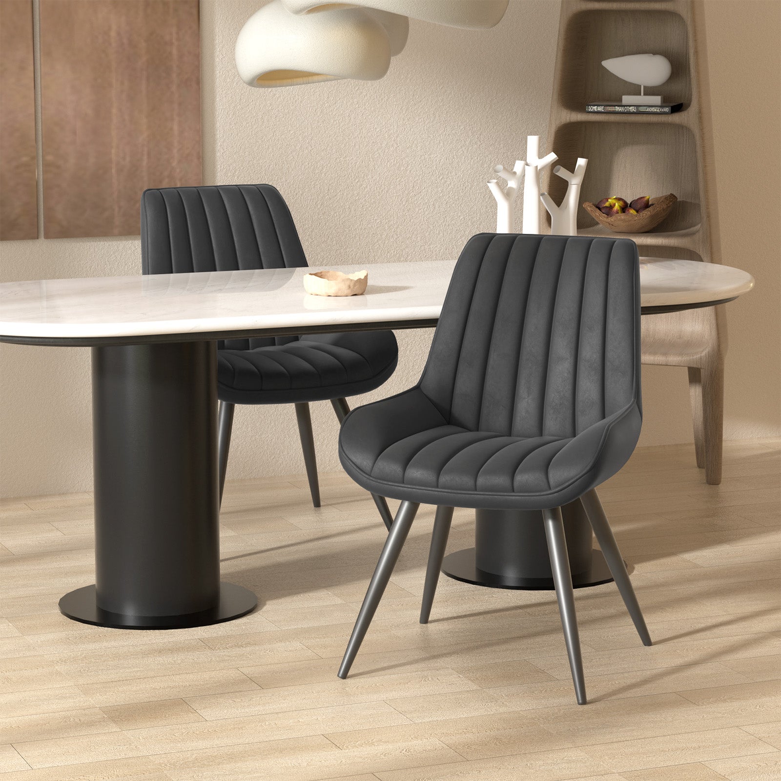 Modern Dining Chairs, Comfy Dining Room Chairs With Thick Cushions, Upholstered Fabric Kitchen Side Chairs With Metal Legs
