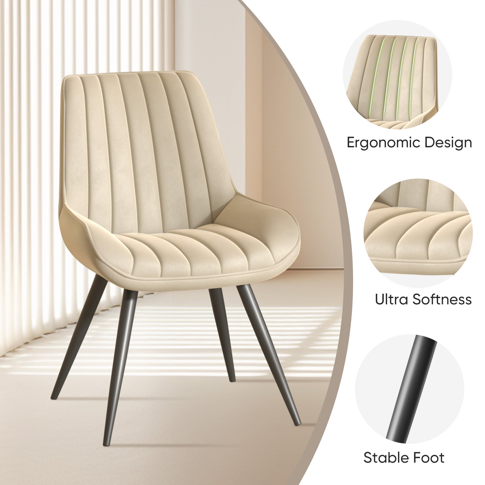 Modern Dining Chairs, Comfy Dining Room Chairs With Thick Cushions, Upholstered Fabric Kitchen Side Chairs With Metal Legs
