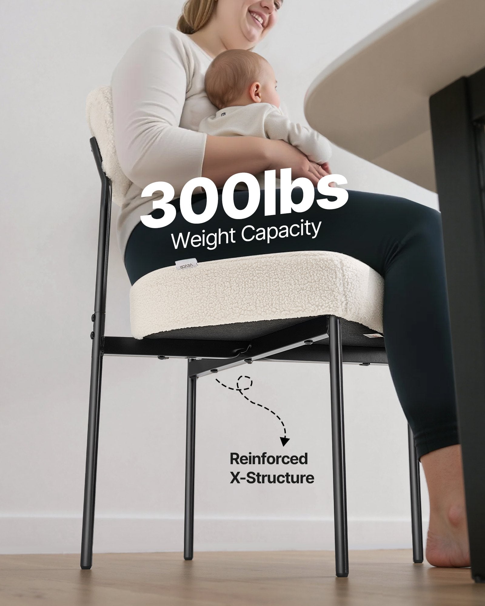 Set Of 2 Boucle Dining Chairs Modern Kitchen Chair Curved Backrest Metal Legs