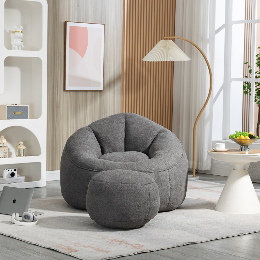Bean Bag Sofa Chair with High-Density Foam Padding & Footrest – Grey Microfiber Comfort Chair