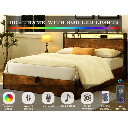 Wooden Platform Bed Frame With Lifting And Charging Station