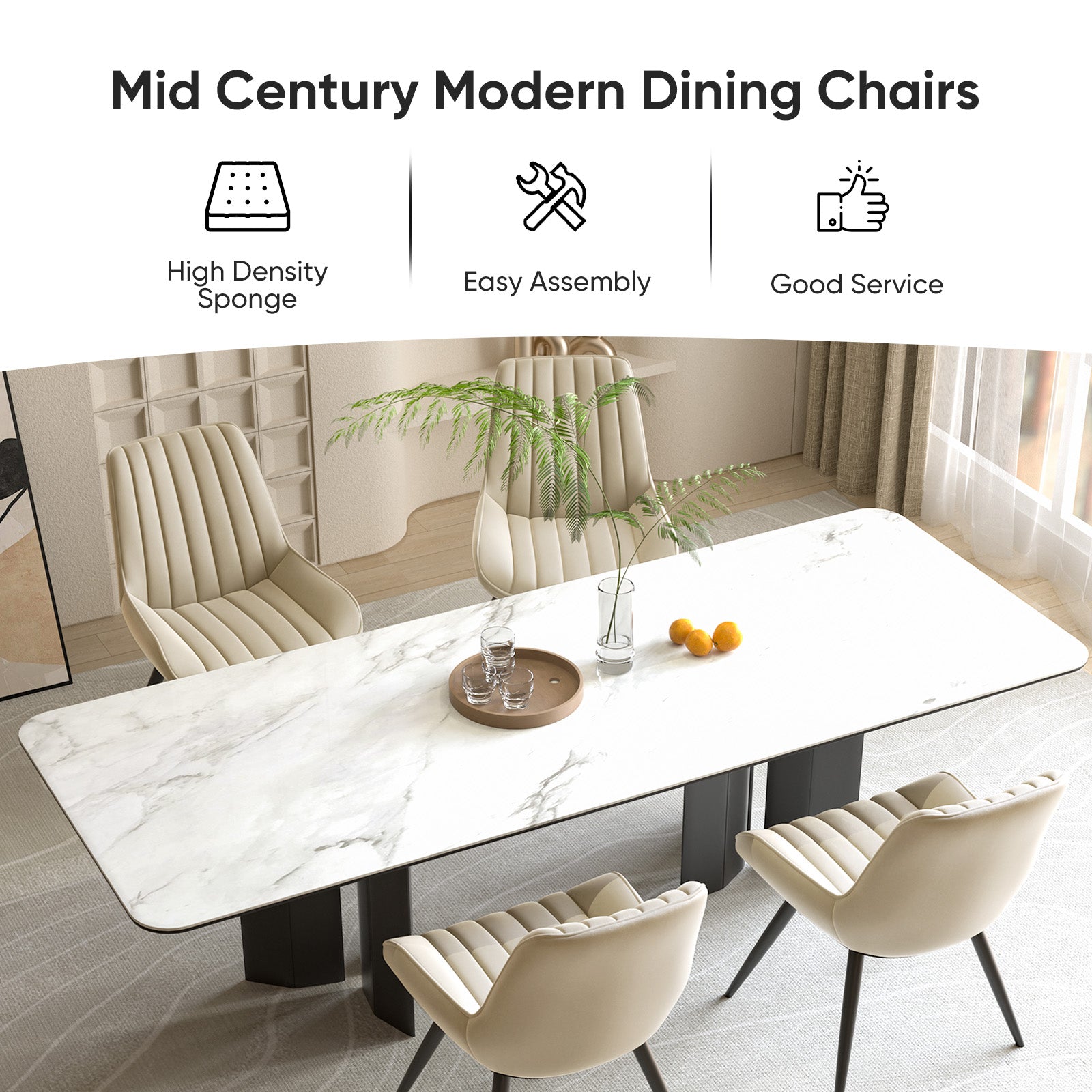 Modern Dining Chairs, Comfy Dining Room Chairs With Thick Cushions, Upholstered Fabric Kitchen Side Chairs With Metal Legs
