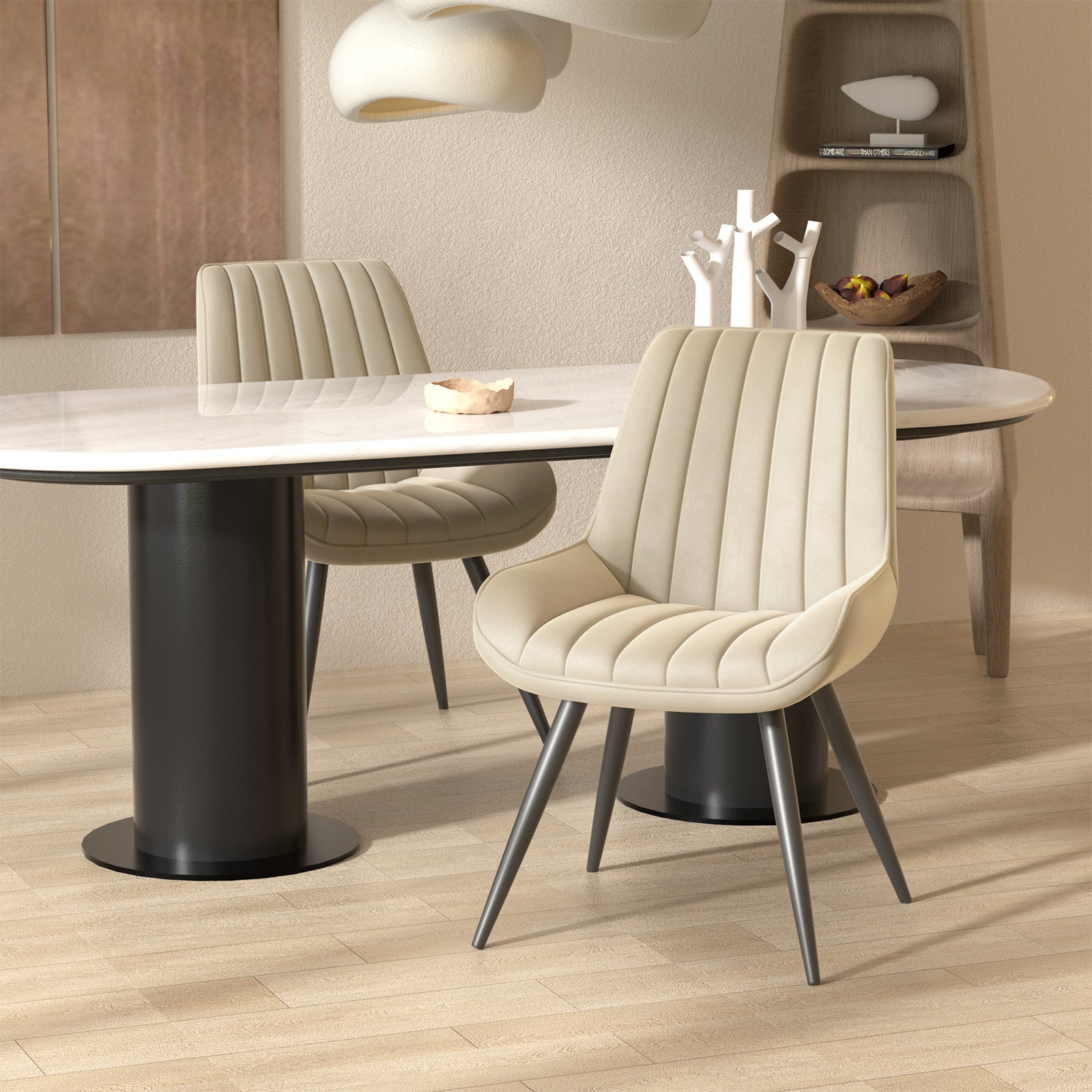 Modern Dining Chairs, Comfy Dining Room Chairs With Thick Cushions, Upholstered Fabric Kitchen Side Chairs With Metal Legs