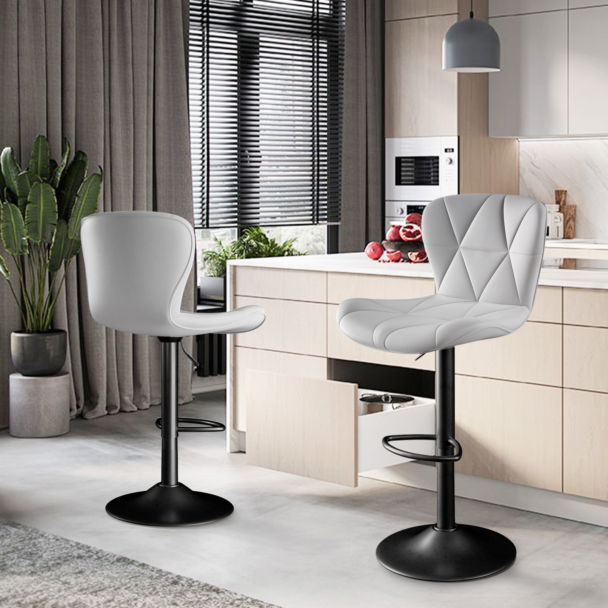 Modern Bar Stools Set Of 2, Adjustable Faux Leather Upholstered Swivel Bar Stools, Counter Height Bar Chairs With Back For Kitchen Island