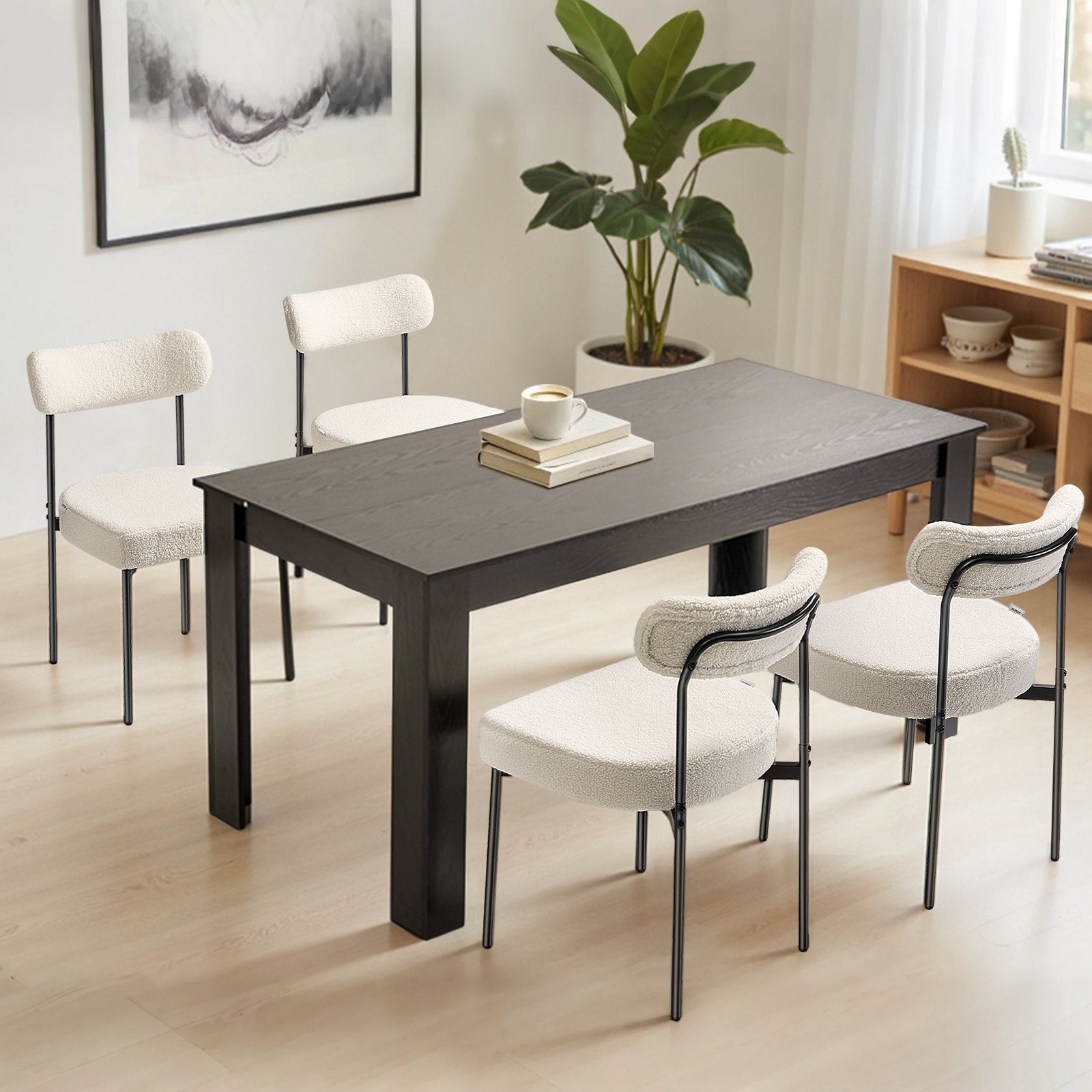 Set Of 2 Boucle Dining Chairs Modern Kitchen Chair Curved Backrest Metal Legs