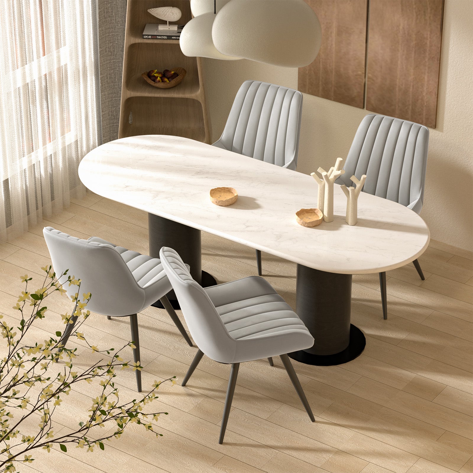 Modern Dining Chairs, Comfy Dining Room Chairs With Thick Cushions, Upholstered Fabric Kitchen Side Chairs With Metal Legs
