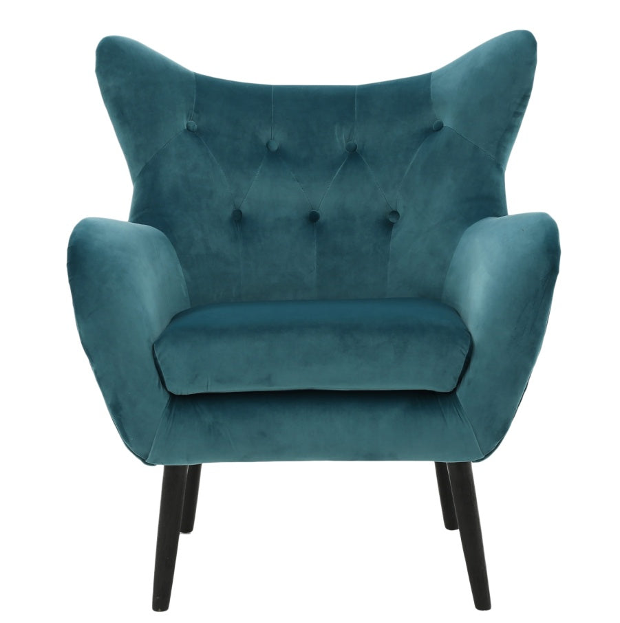 Teal Velvet Wingback Arm Chair with Tufted Mid-Century Design Upholstered