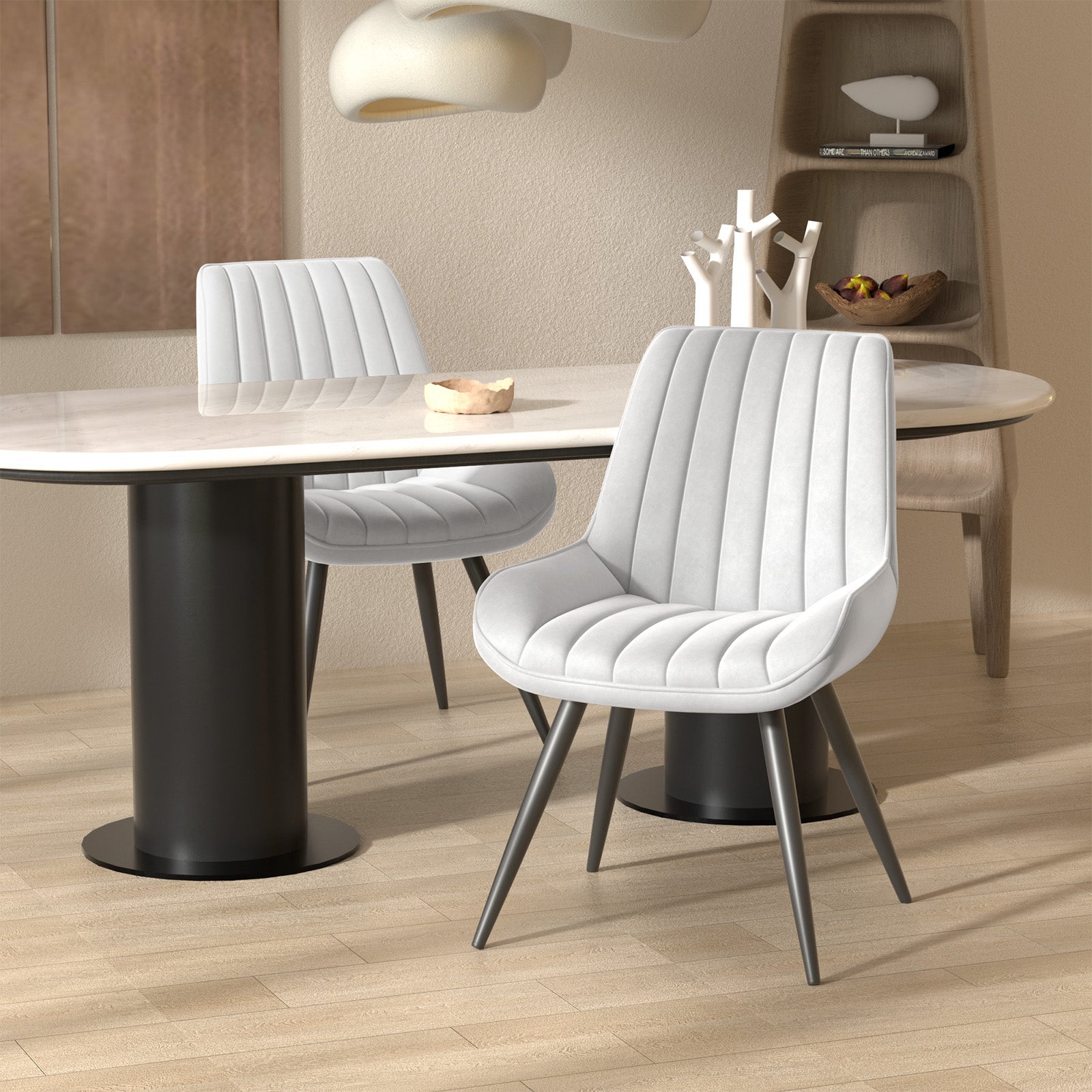 Modern Dining Chairs, Comfy Dining Room Chairs With Thick Cushions, Upholstered Fabric Kitchen Side Chairs With Metal Legs