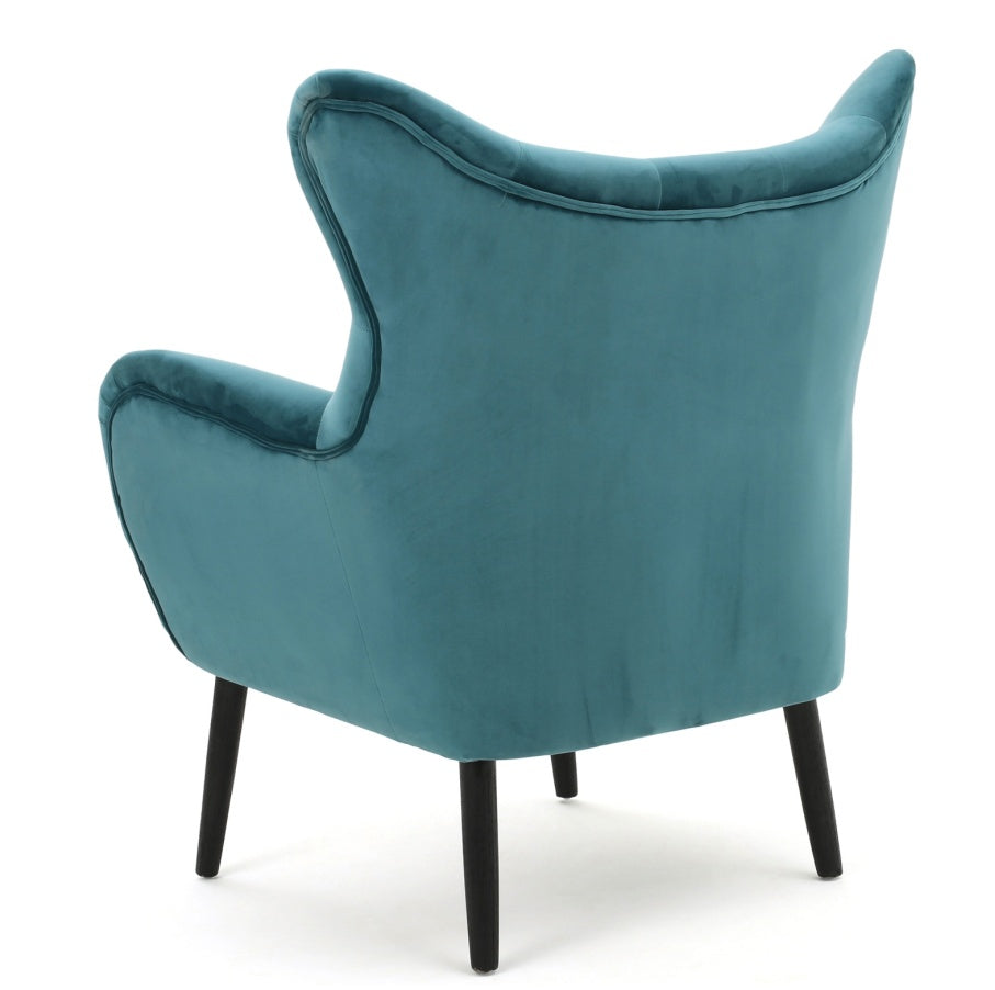 Teal Velvet Wingback Arm Chair with Tufted Mid-Century Design Upholstered
