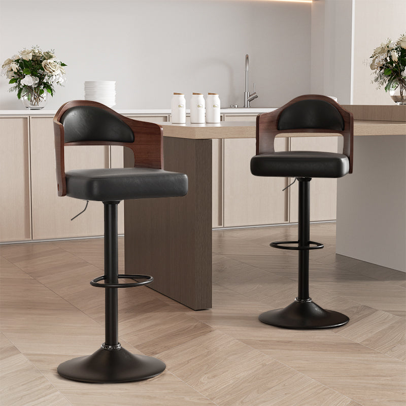Bar Stools Set Of 2 Seat Adjustable Height 24.5-33.5IN, Wooden Barstools PU Leather Upholstered Bar Chairs With Back & Footrest