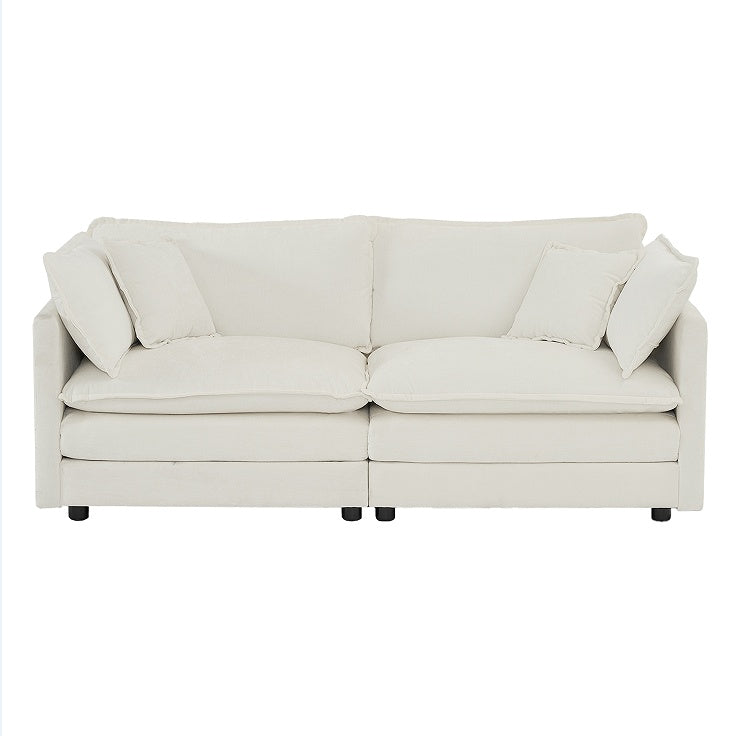 Modern Fabric Double Sofa with 4 Pillows, White Chenille Loveseat Sofa Couch