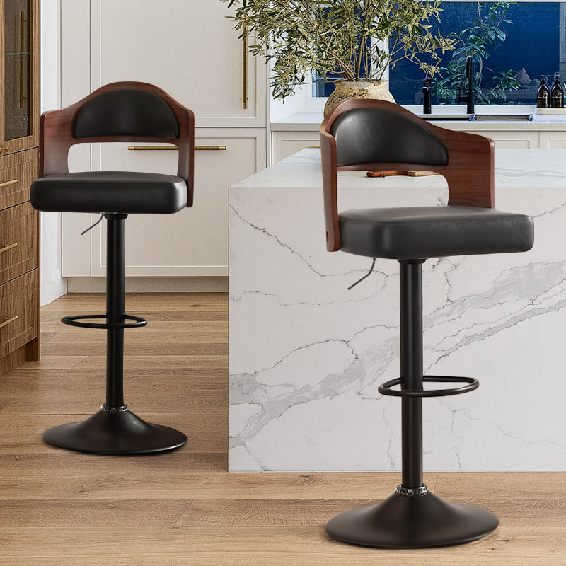 Bar Stools Set Of 2 Seat Adjustable Height 24.5-33.5IN, Wooden Barstools PU Leather Upholstered Bar Chairs With Back & Footrest