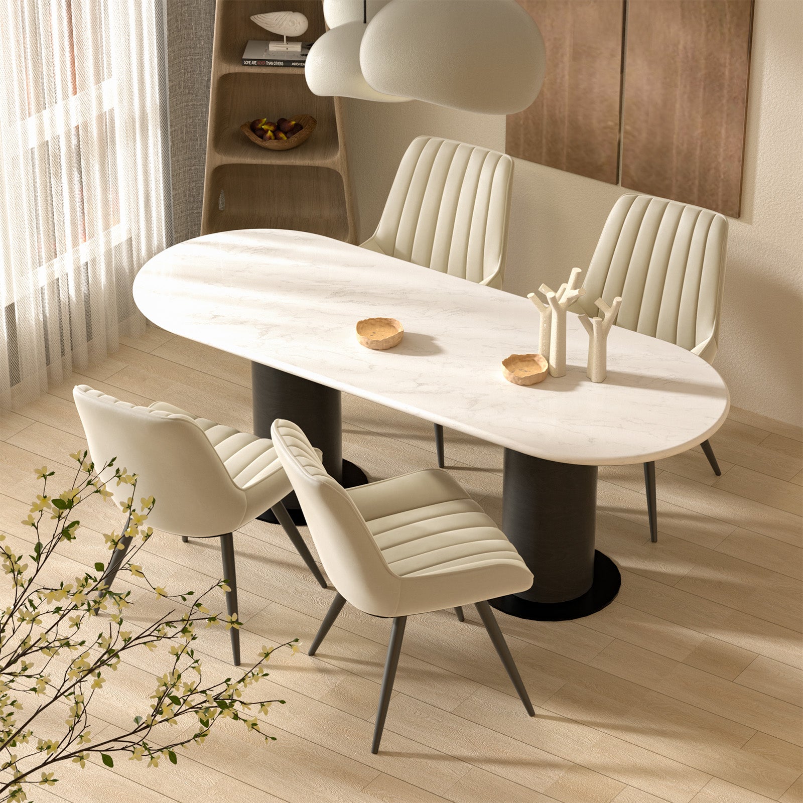 Modern Dining Chairs, Comfy Dining Room Chairs With Thick Cushions, Upholstered Fabric Kitchen Side Chairs With Metal Legs