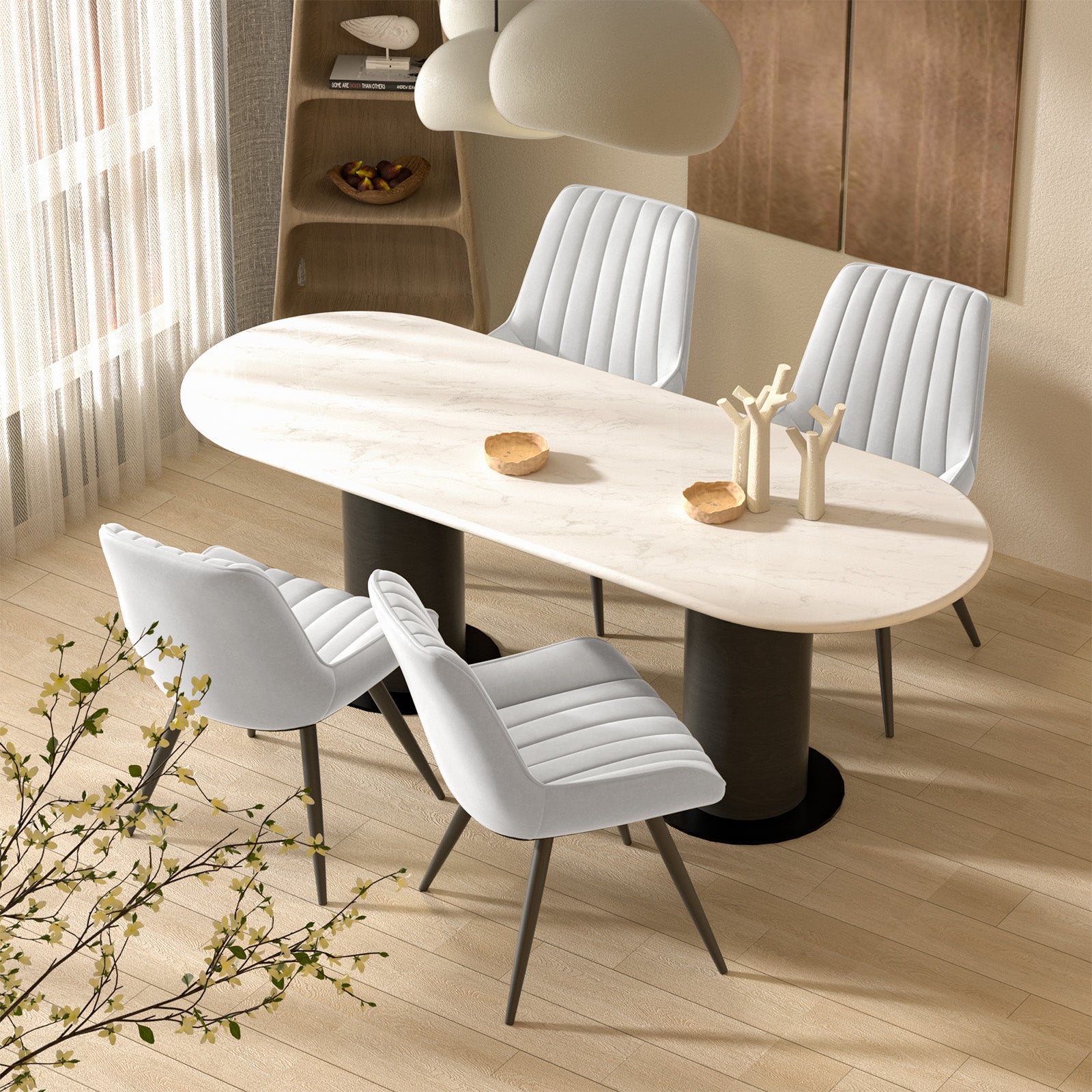 Modern Dining Chairs, Comfy Dining Room Chairs With Thick Cushions, Upholstered Fabric Kitchen Side Chairs With Metal Legs