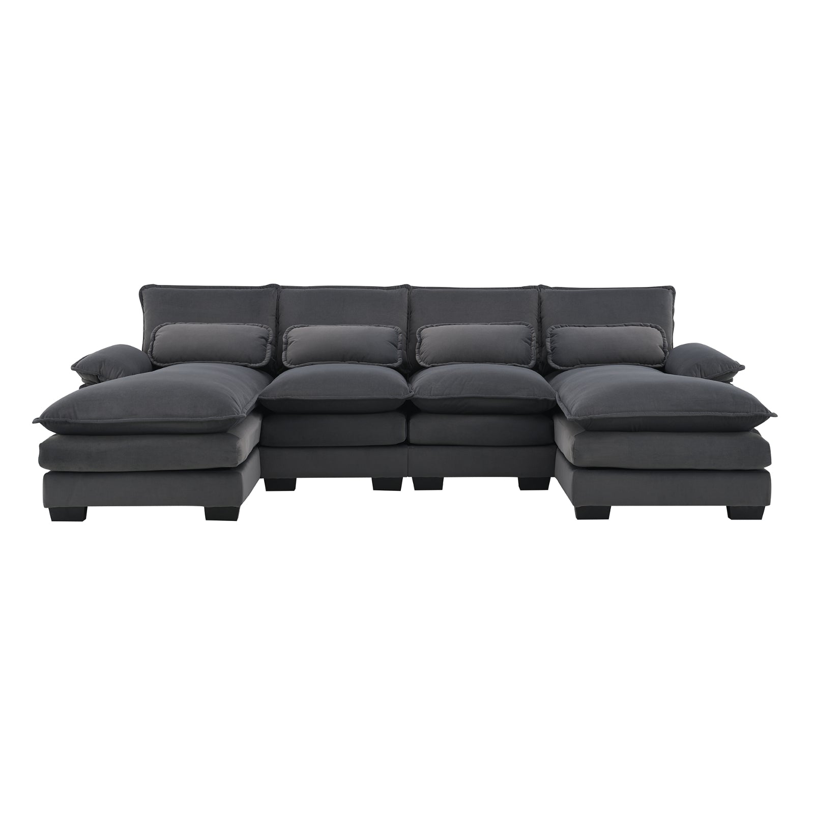 Modern U-Shaped Sectional Sofa 6-Seater with Waist Pillows, Grey Velvet