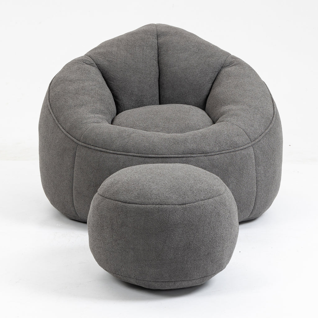 Bean Bag Sofa Chair with High-Density Foam Padding & Footrest – Grey Microfiber Comfort Chair