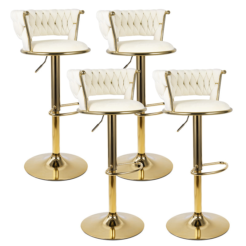 Adjustable Bar Stools Set Of 2, Woven Velvet Bar Stools With Gold Metal & Lumbar Support, Upholstered Counter Height Bar Chairs