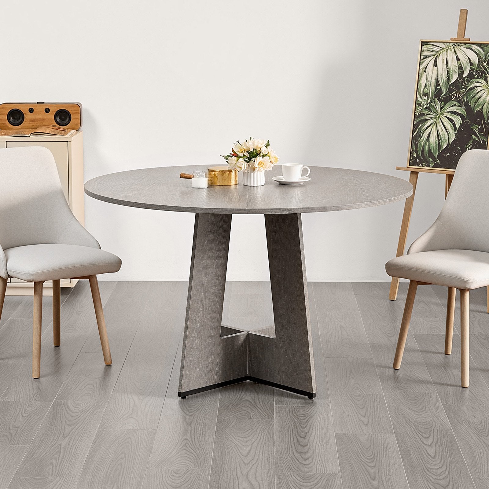 47 In Round Dining Table Wood Kitchen Table For 4-6 Person Grey (Only Table)