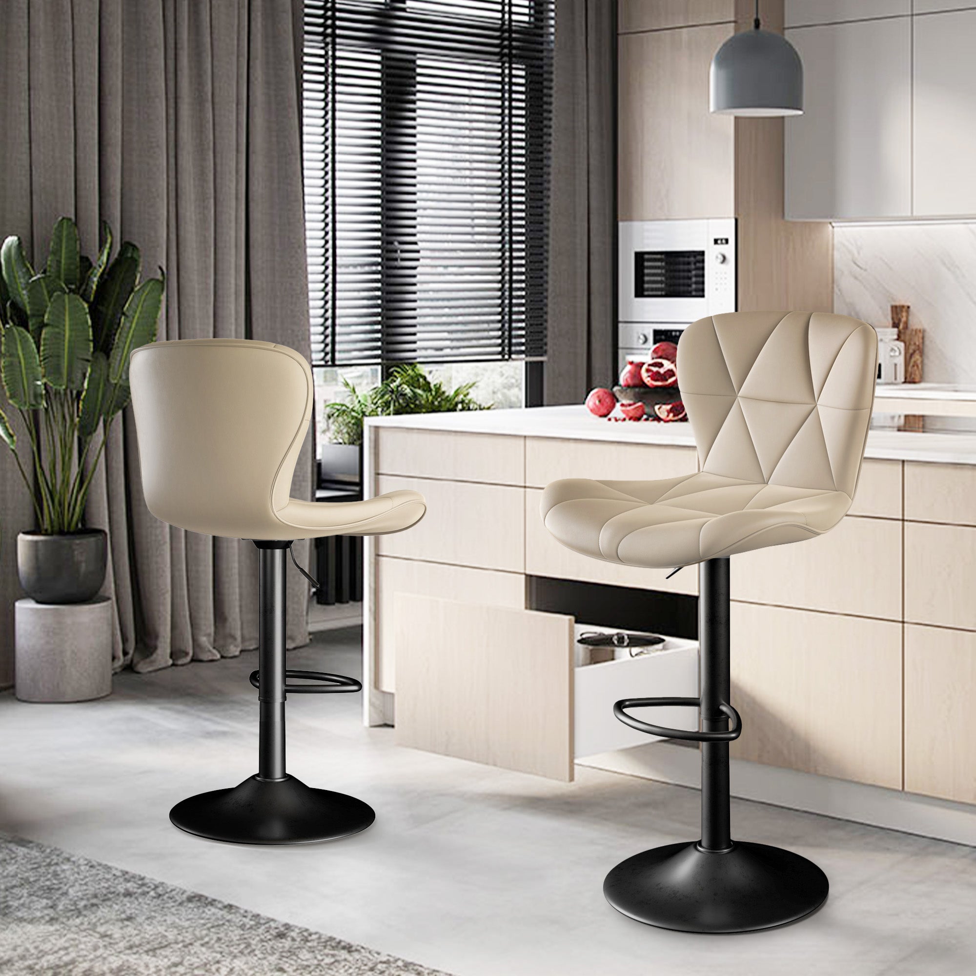 Modern Bar Stools Set Of 2, Adjustable Faux Leather Upholstered Swivel Bar Stools, Counter Height Bar Chairs With Back For Kitchen Island