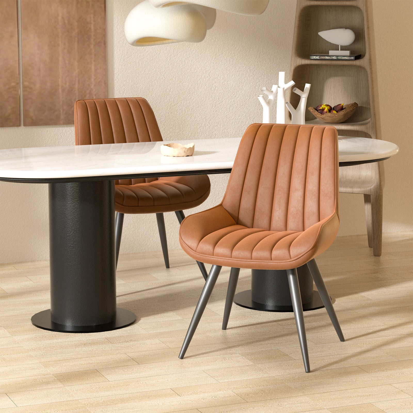 Modern Dining Chairs, Comfy Dining Room Chairs With Thick Cushions, Upholstered Fabric Kitchen Side Chairs With Metal Legs