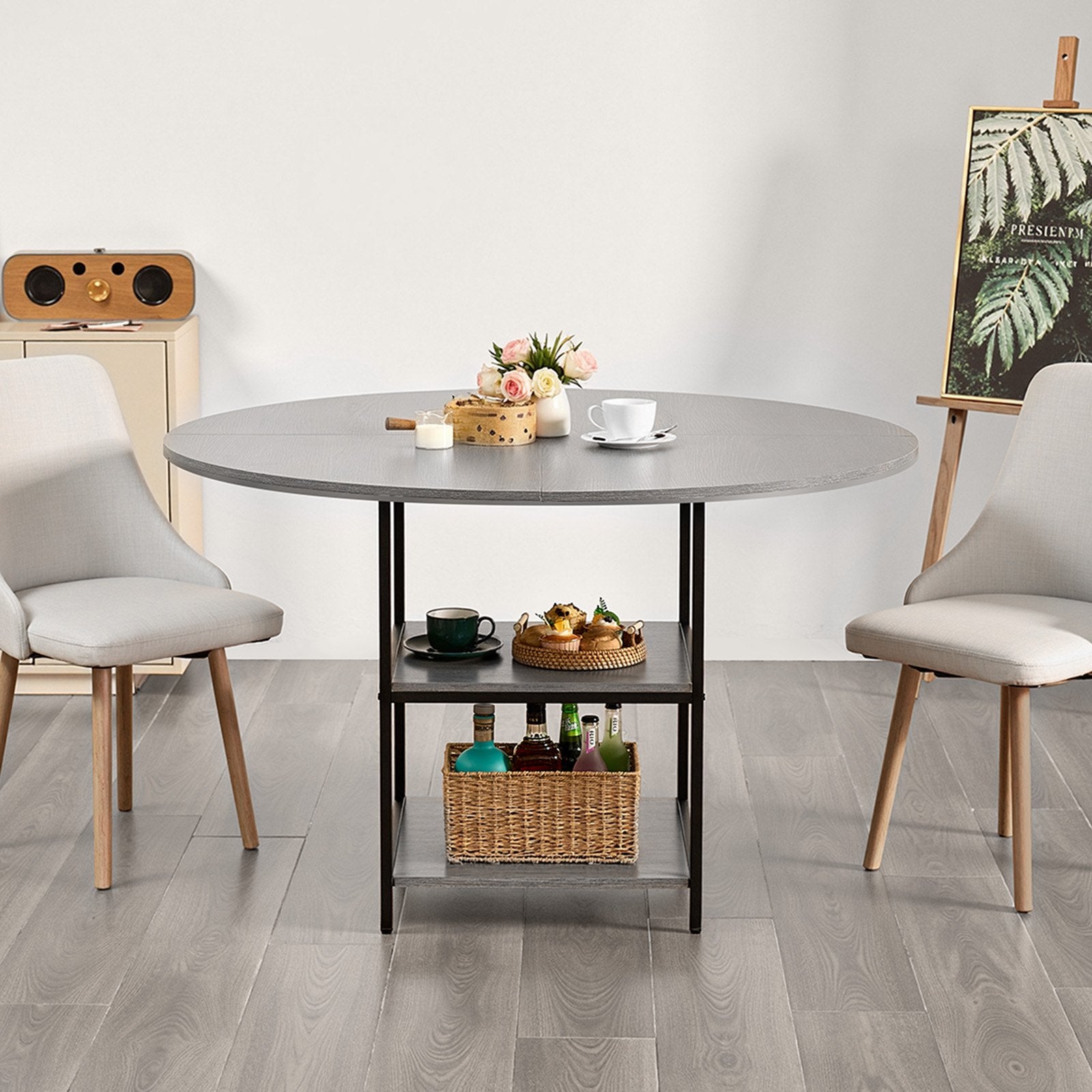 47 In Round Dining Table Wood Kitchen Table For 4-6 Person Grey (Only Table)