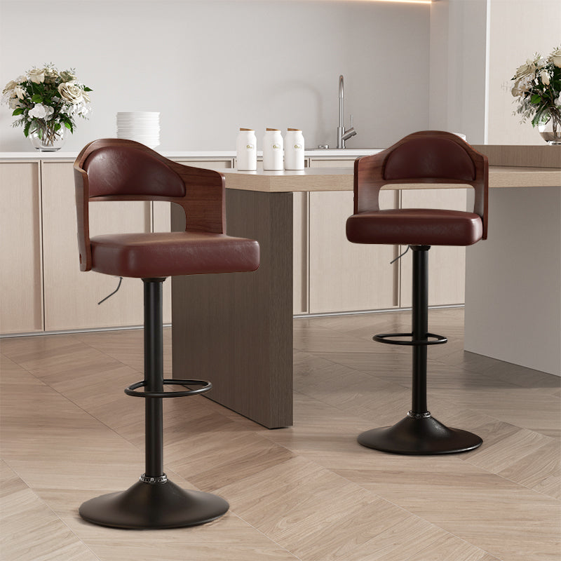 Bar Stools Set Of 2 Seat Adjustable Height 24.5-33.5IN, Wooden Barstools PU Leather Upholstered Bar Chairs With Back & Footrest