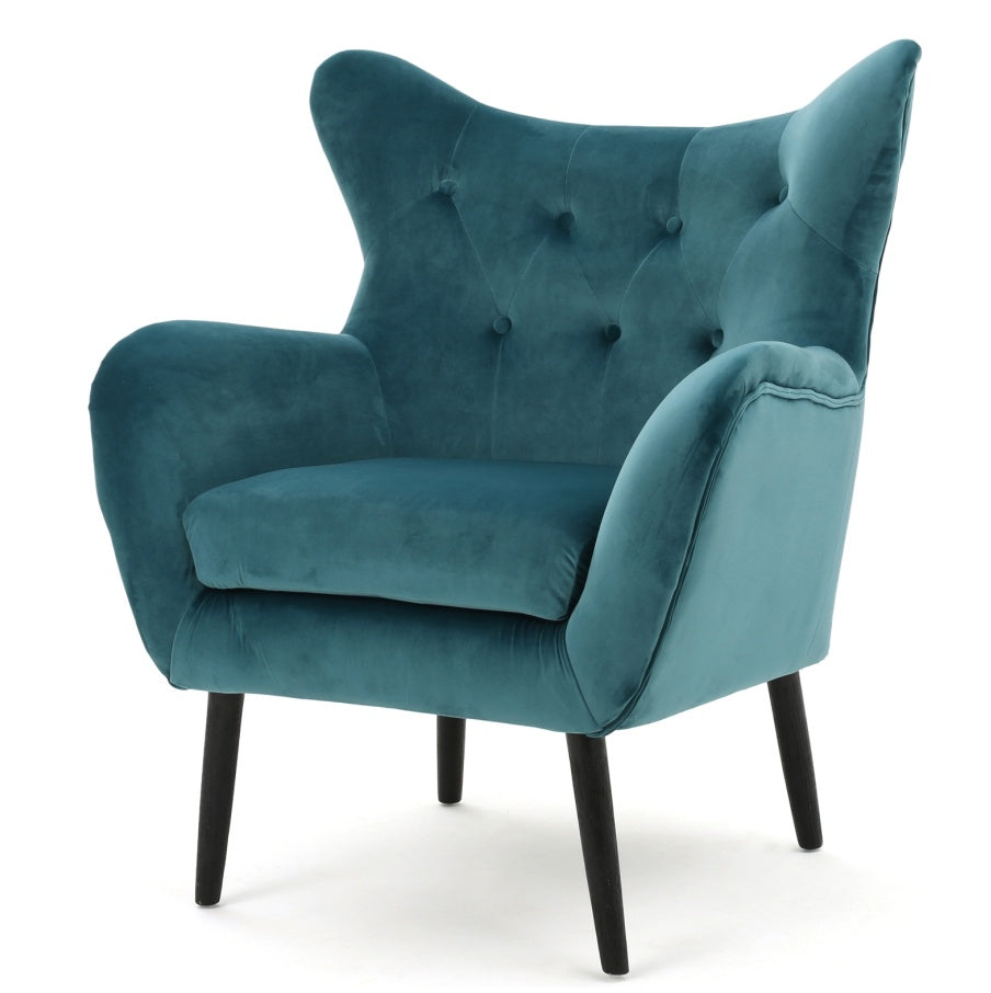 Teal Velvet Wingback Arm Chair with Tufted Mid-Century Design Upholstered