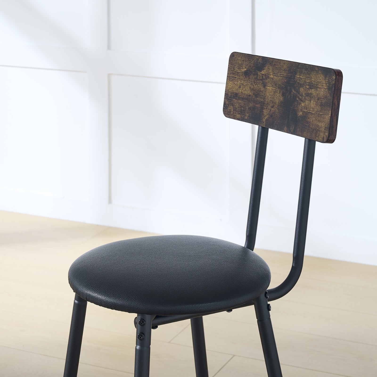 Round Bar Table And Stool Set With Shelf, Upholstered Stool With Backrest, Rustic Brown, 24.17 W X 2