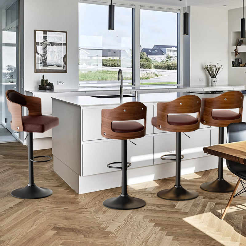 Bar Stools Set Of 2 Seat Adjustable Height 24.5-33.5IN, Wooden Barstools PU Leather Upholstered Bar Chairs With Back & Footrest