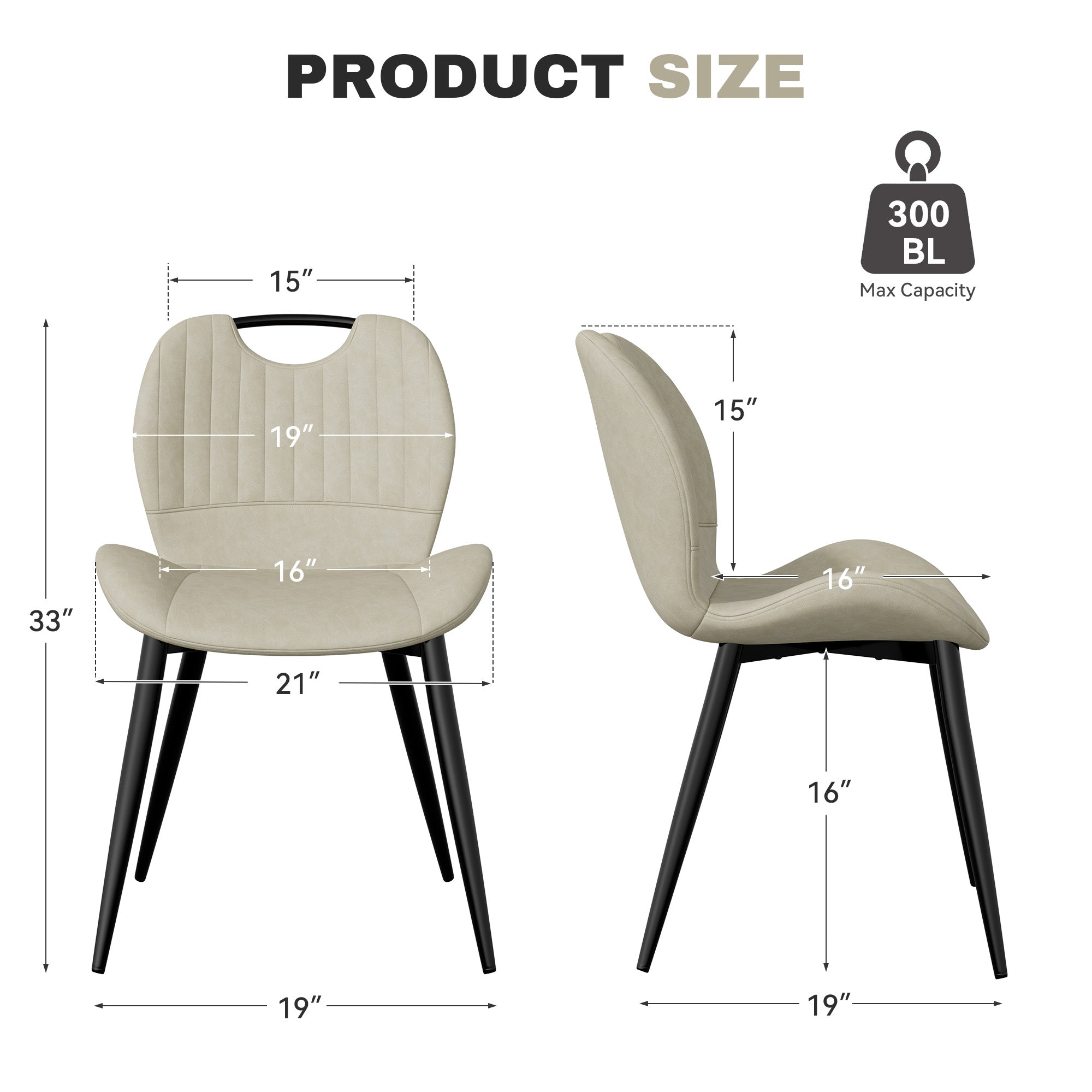 Dining Chair Set Of 2 PU Leather Dining Room Chairs Comfy Backrest Upholstered Dining Chairs Modern Kitchen Armless Side Chair With Solid Wood Legs And Handle