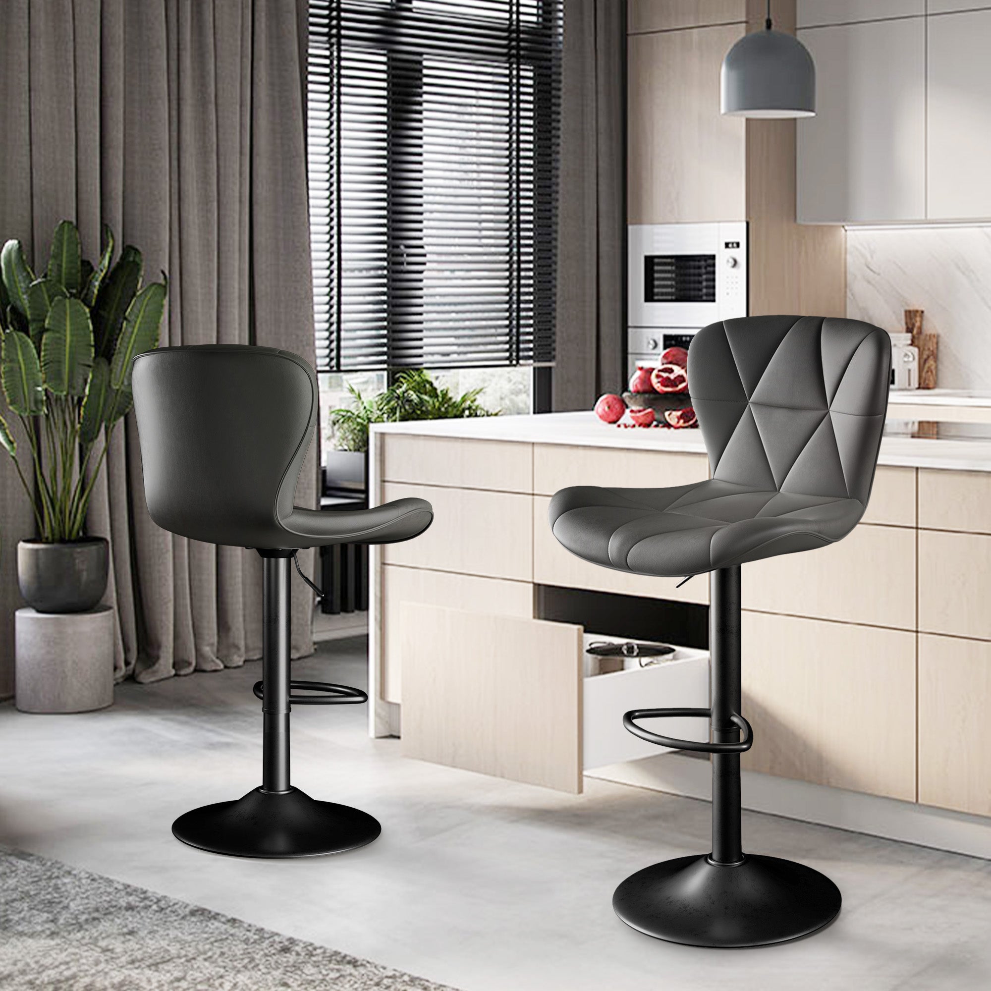 Modern Bar Stools Set Of 2, Adjustable Faux Leather Upholstered Swivel Bar Stools, Counter Height Bar Chairs With Back For Kitchen Island