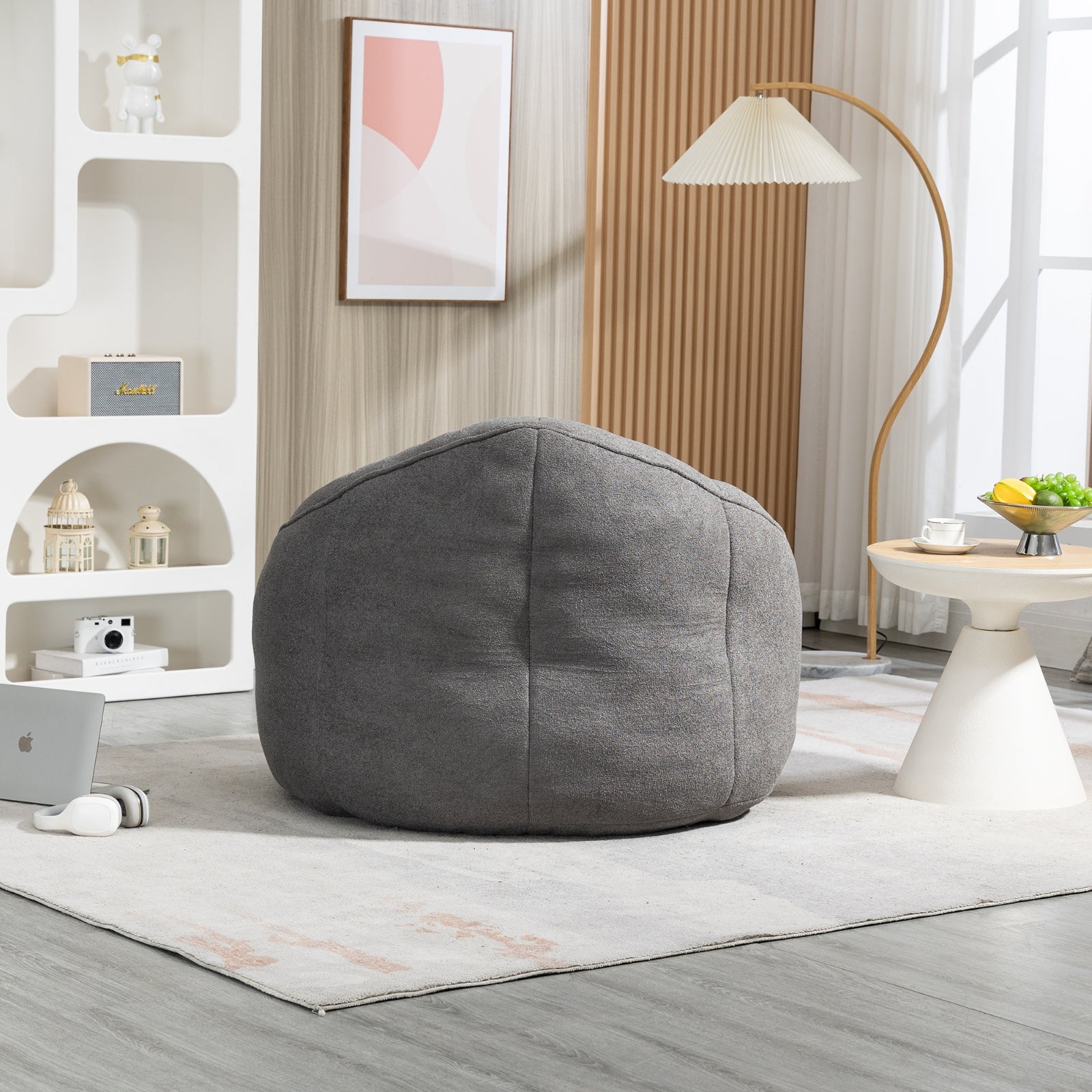 Bean Bag Sofa Chair with High-Density Foam Padding & Footrest – Grey Microfiber Comfort Chair
