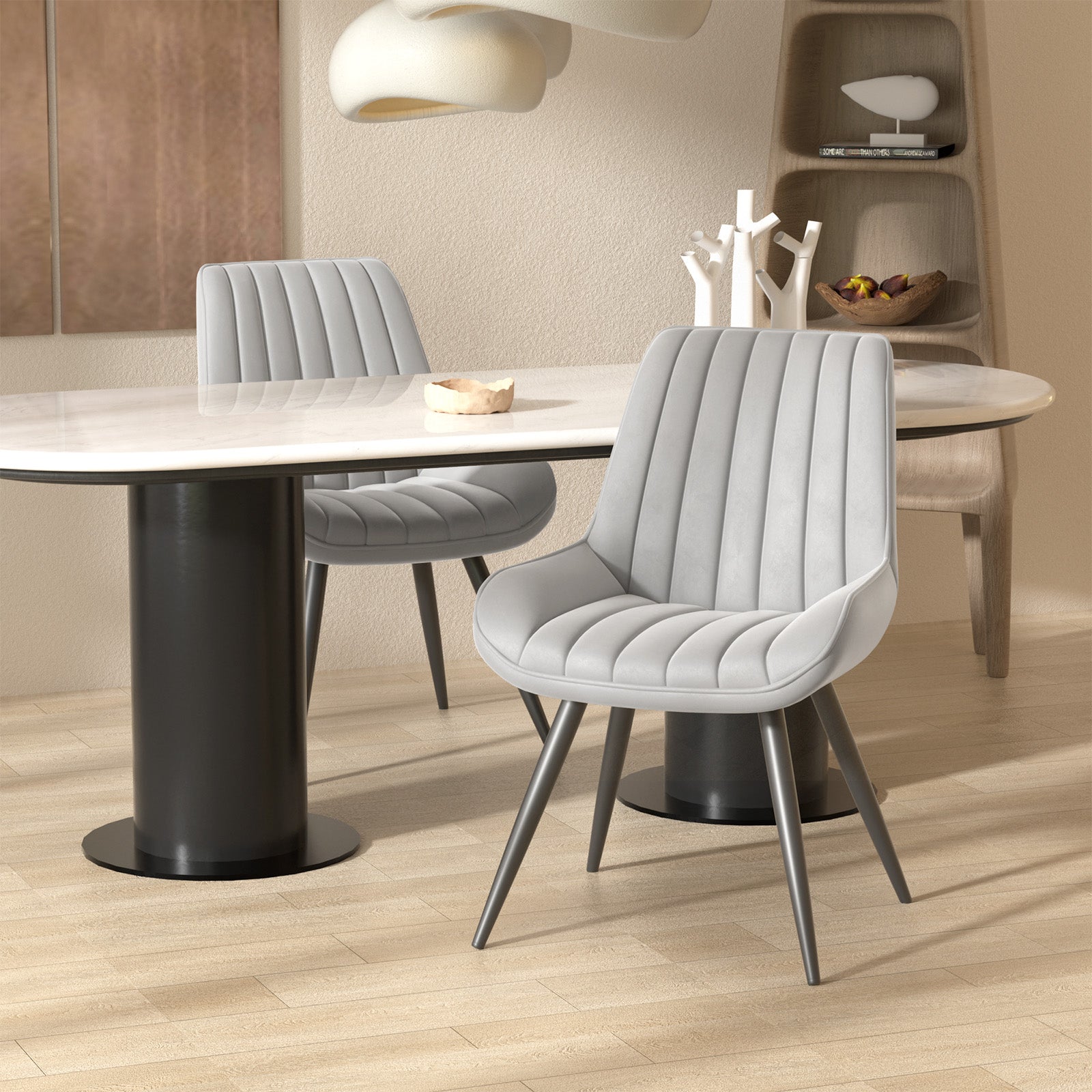 Modern Dining Chairs, Comfy Dining Room Chairs With Thick Cushions, Upholstered Fabric Kitchen Side Chairs With Metal Legs