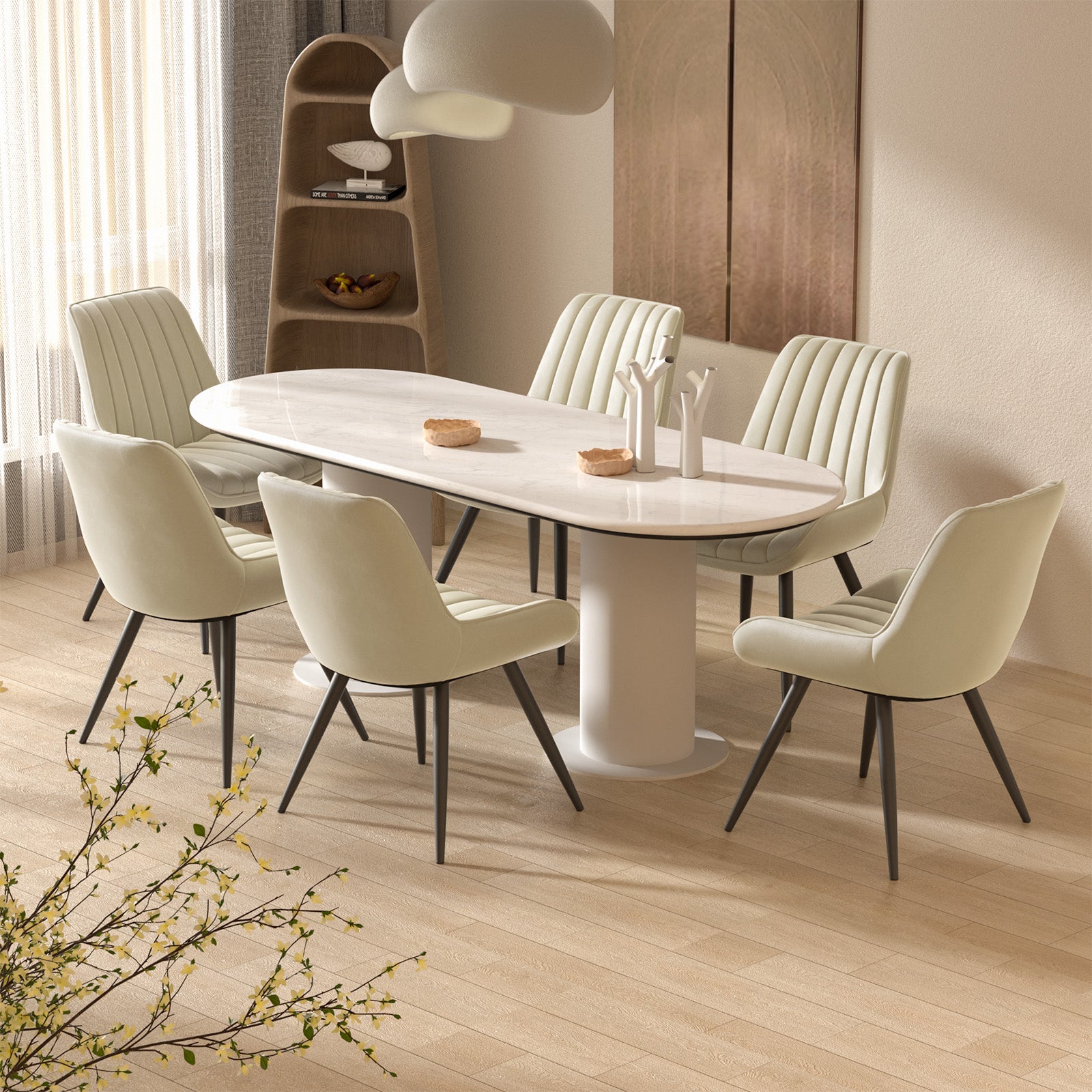 Modern Dining Chairs, Comfy Dining Room Chairs With Thick Cushions, Upholstered Fabric Kitchen Side Chairs With Metal Legs