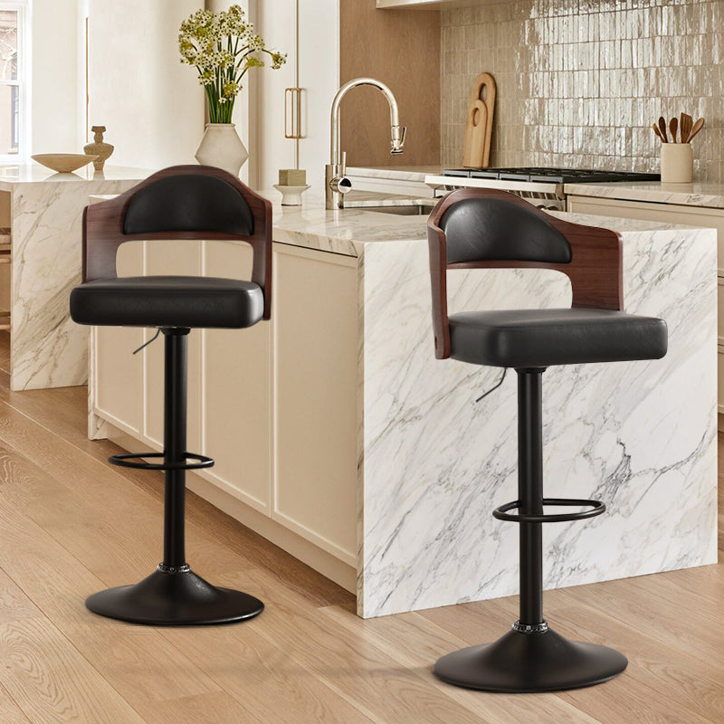 Bar Stools Set Of 2 Seat Adjustable Height 24.5-33.5IN, Wooden Barstools PU Leather Upholstered Bar Chairs With Back & Footrest