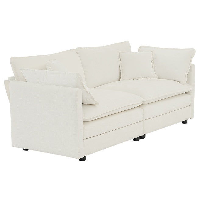 Modern Fabric Double Sofa with 4 Pillows, White Chenille Loveseat Sofa Couch