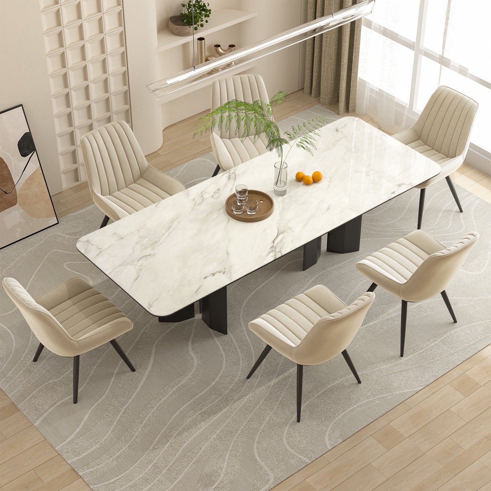 Modern Dining Chairs, Comfy Dining Room Chairs With Thick Cushions, Upholstered Fabric Kitchen Side Chairs With Metal Legs